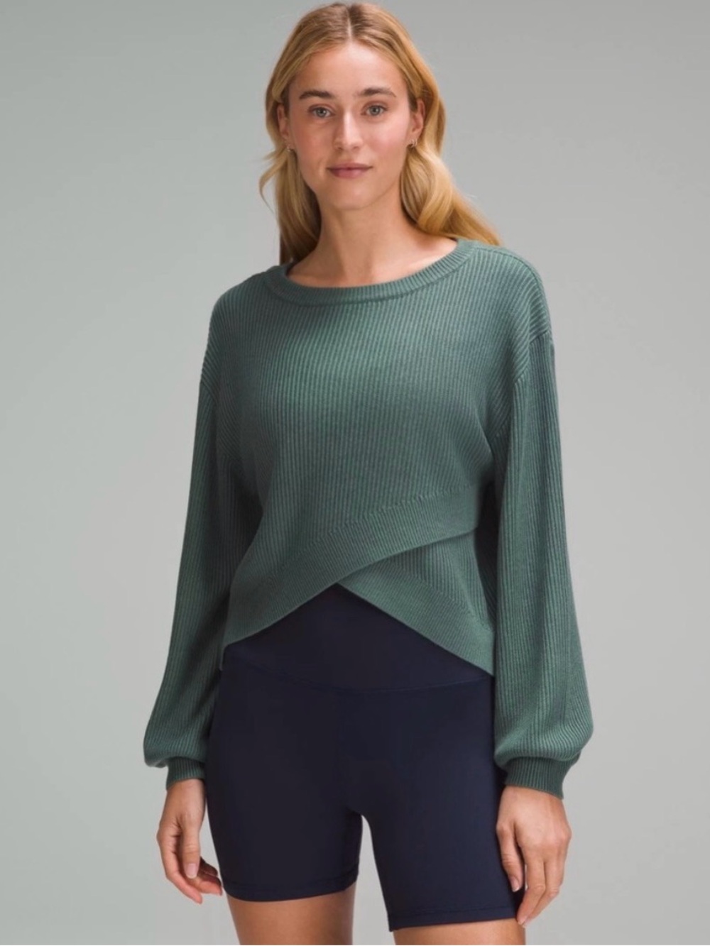 Lululemon reversible athletica Ribbed Cross-Front Crew Sweater in Sage Green